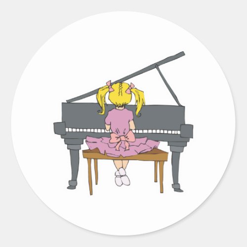 little girl playing piano classic round sticker