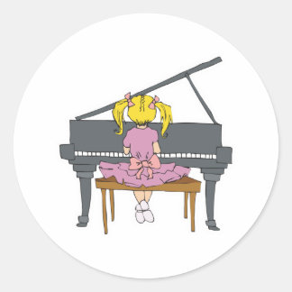 little girl playing piano classic round sticker