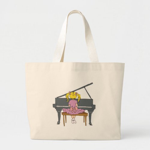 little girl playing piano large tote bag