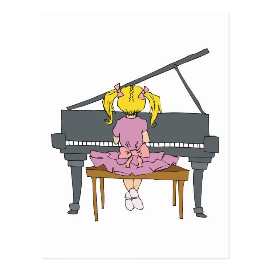 little girl playing piano postcard