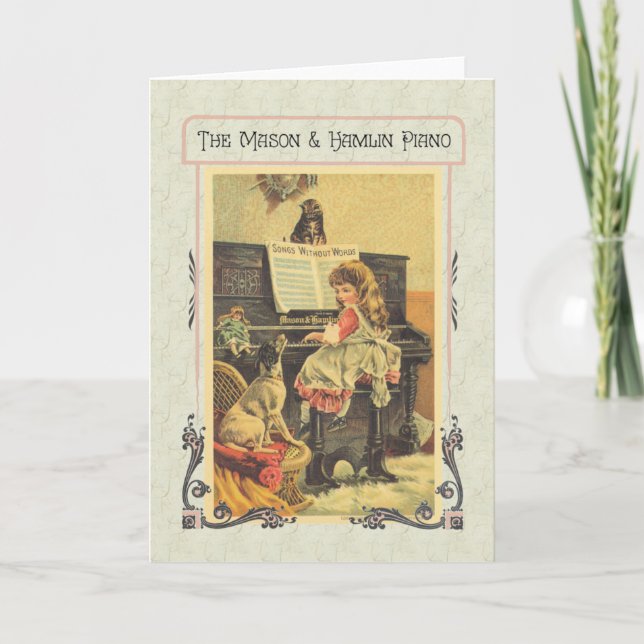 Little Girl Playing Piano to Dog Card (Front)