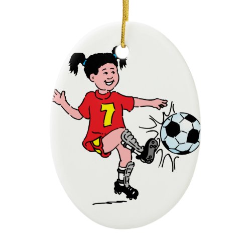 Little Girl Playing Soccer Ceramic Ornament