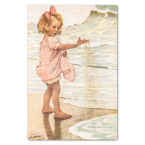 Little Girl Playing with Sand Vintage Illustration Tissue Paper