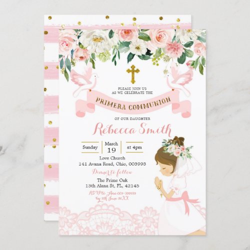 Little Girl Praying First Holy Communion Invitation