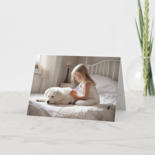 Little Girl Praying With Dog Card