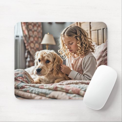 Little Girl Praying With Dog Mouse Pad