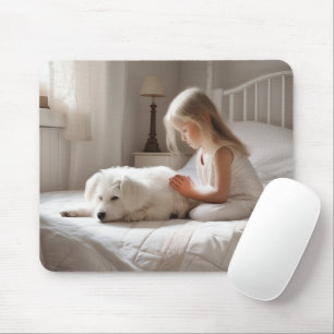 Little Girl Praying With Dog Mouse Pad