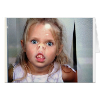 Little girl pressing her nose against a window cards
