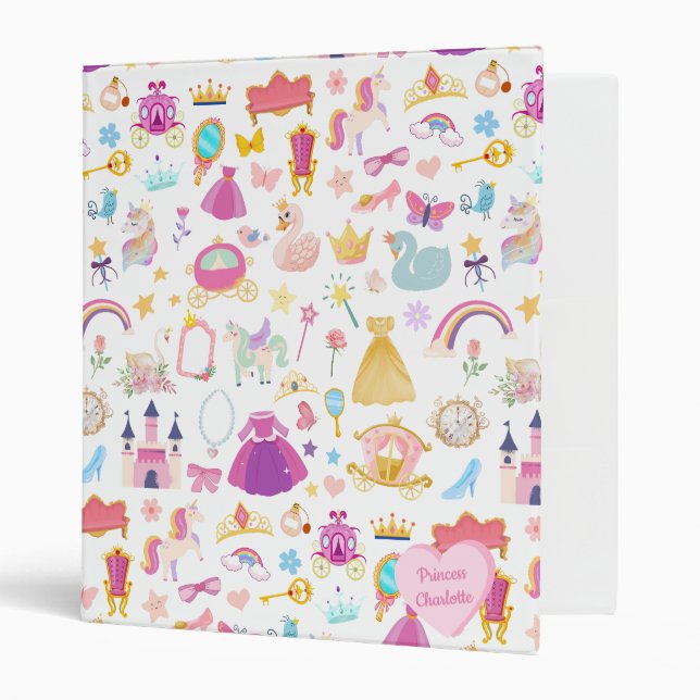 Little Girl Pretty Princess Fairy Tale Pattern 3 Ring Binder (Front/Inside)