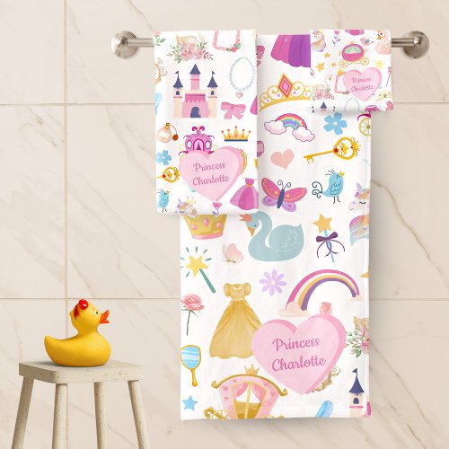 Little Girl Pretty Princess Fairy Tale Pattern Bath Towel Set