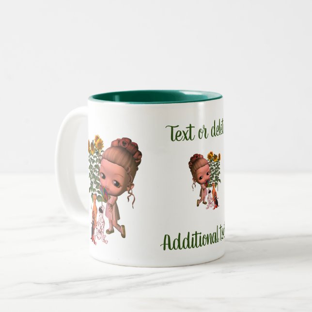 Little Girl Puppies Cute Personalized  Two-Tone Coffee Mug (Front Left)