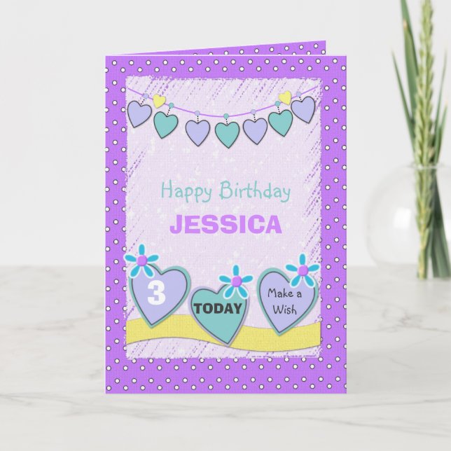 Little girl purple green birthday card (Front)