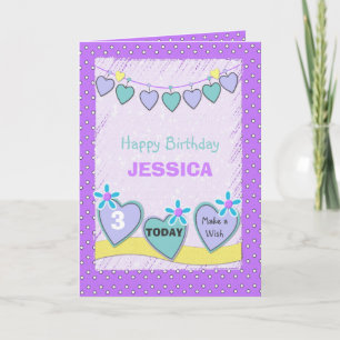 Little girl purple green birthday card