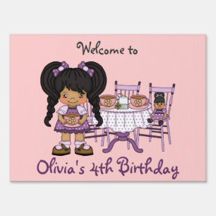 Little Girl Purple Tea Party Yard Sign