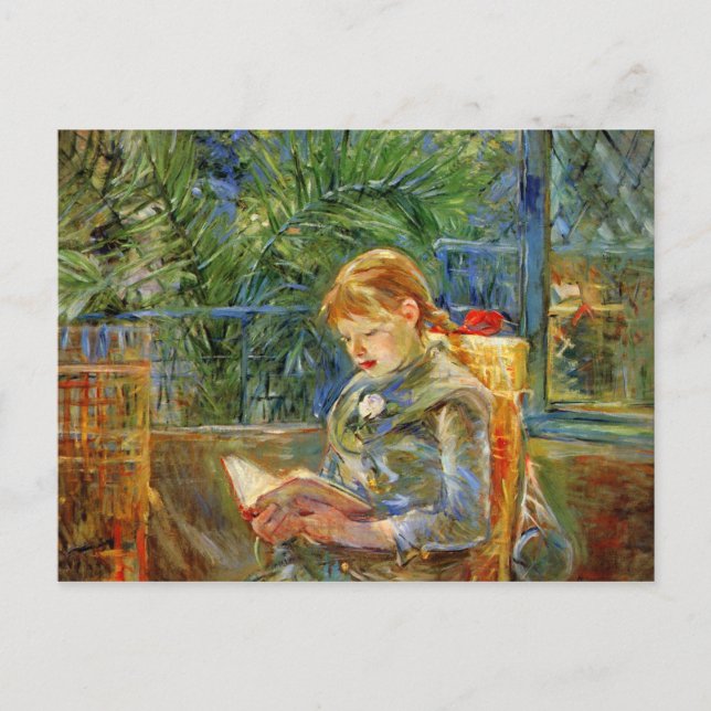 Little girl, reading by Berthe Morisot Postcard (Front)
