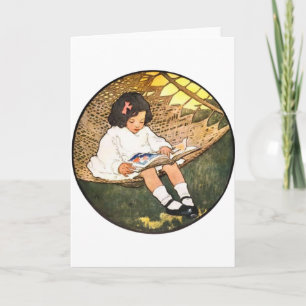 Little Girl reading in a hammock Card