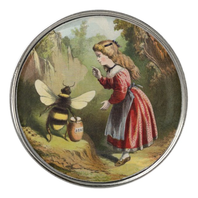 Little Girl Red Dress Talking to Bee Honey Pot Golf Ball Marker (Front)
