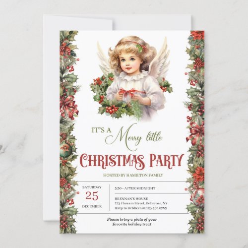 Little girl retro Victorian Angel Christmas party Invitation
