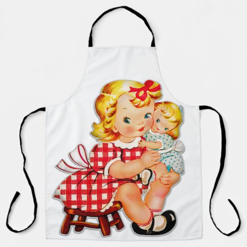 Little girl retro vintage doll child apron