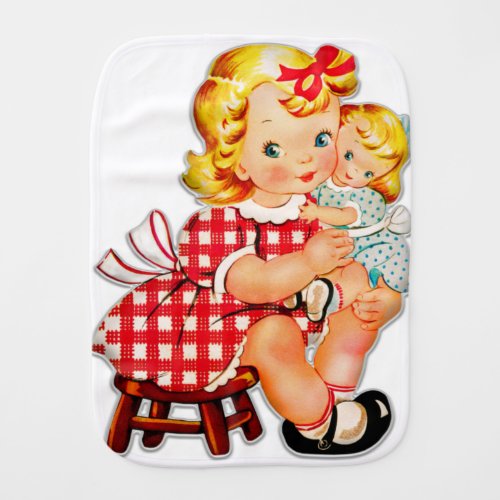 Little girl retro vintage doll child baby burp cloth