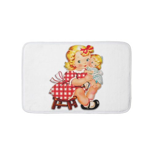 Little girl retro vintage doll child bath mat