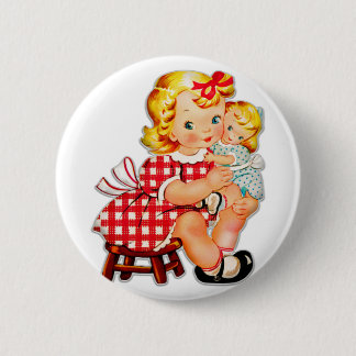 Little girl retro vintage doll child button
