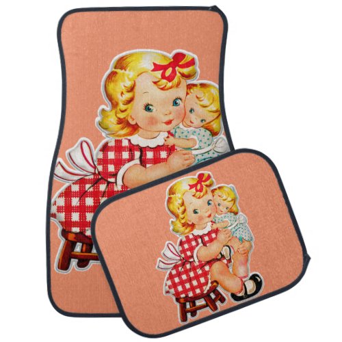 Little girl retro vintage doll child car floor mat