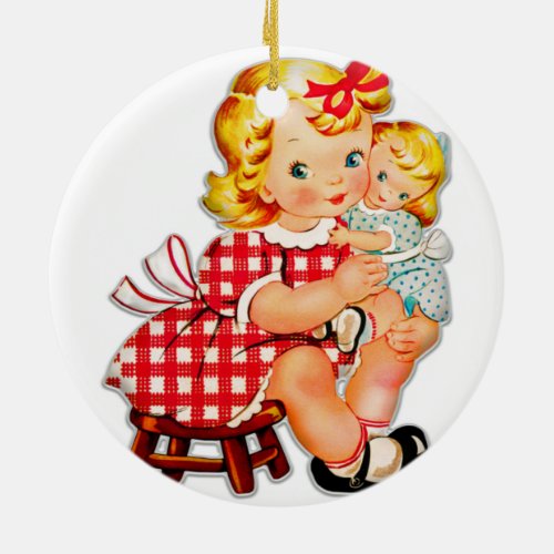 Little girl retro vintage doll child ceramic ornament