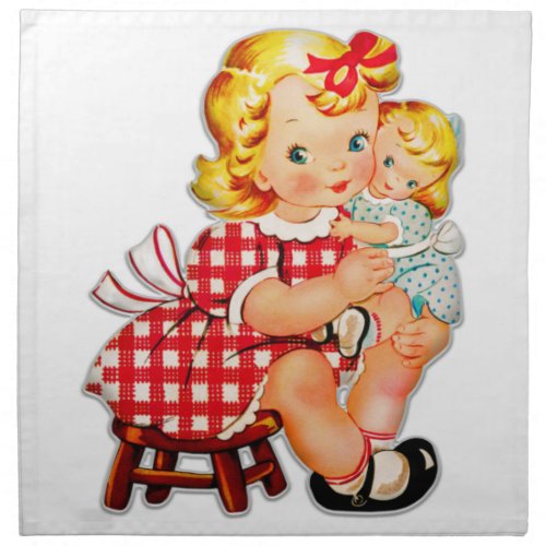 Little girl retro vintage doll child cloth napkin