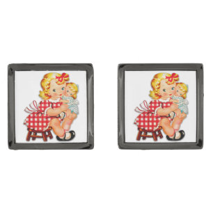 Little girl retro vintage doll child cufflinks