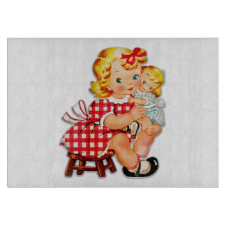 Little girl retro vintage doll child cutting board
