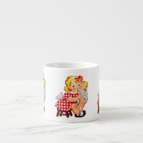 Little girl retro vintage doll child espresso cup