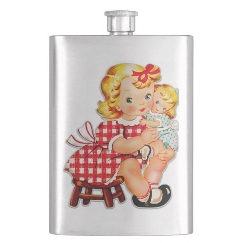 Little girl retro vintage doll child flask