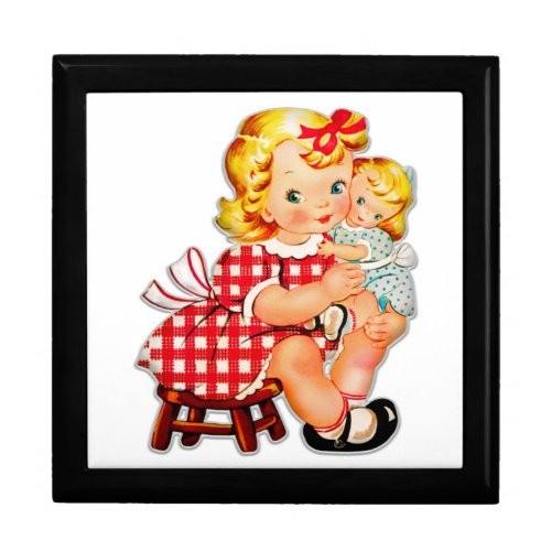 Little girl retro vintage doll child gift box