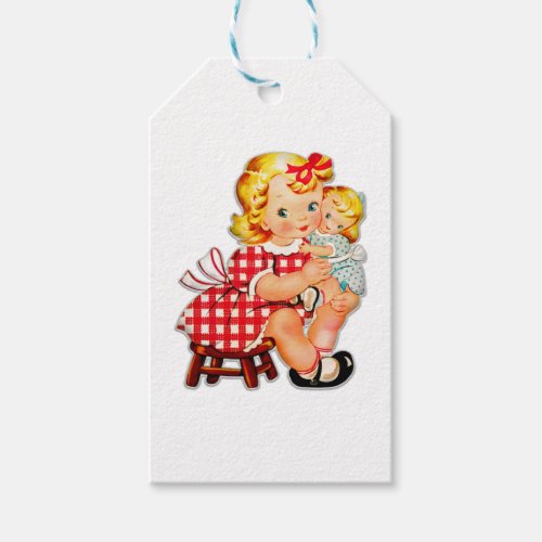 Little girl retro vintage doll child gift tags