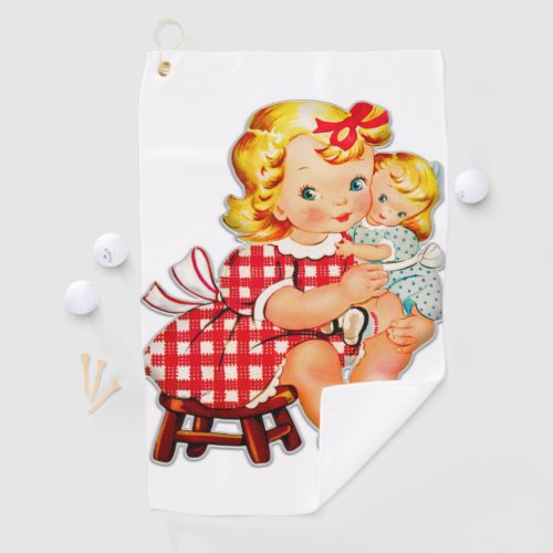 Little girl retro vintage doll child golf towel