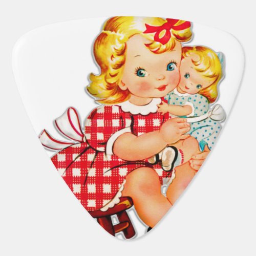 Little girl retro vintage doll child guitar pick