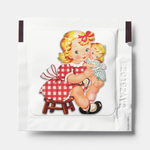 Little girl retro vintage doll child hand sanitizer packet