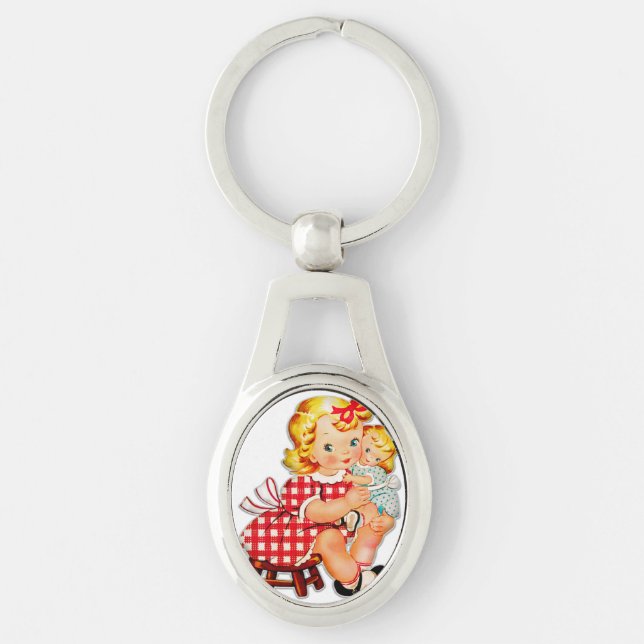 Little girl retro vintage doll child keychain (Front)