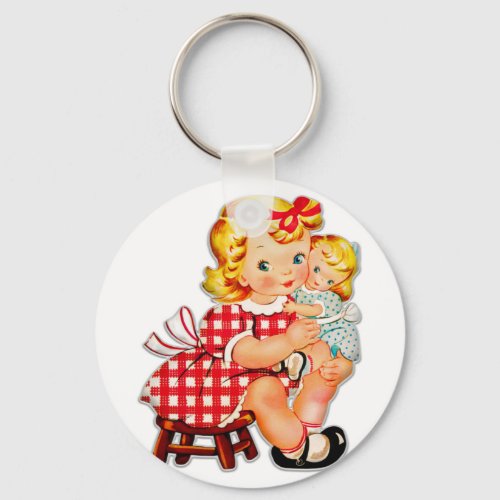 Little girl retro vintage doll child keychain