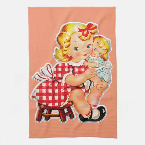 Little girl retro vintage doll child kitchen towel