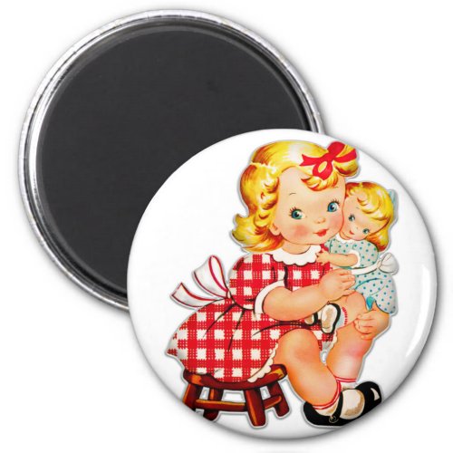 Little girl retro vintage doll child magnet