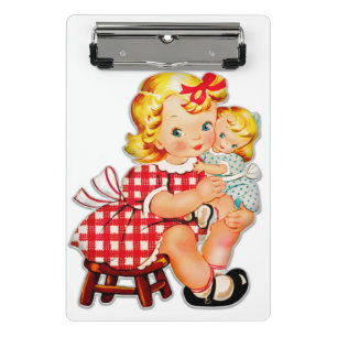 Little girl retro vintage doll child mini clipboard