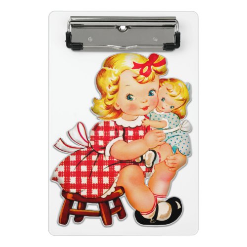 Little girl retro vintage doll child mini clipboard