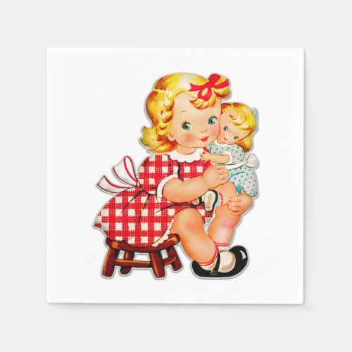 Little girl retro vintage doll child napkins