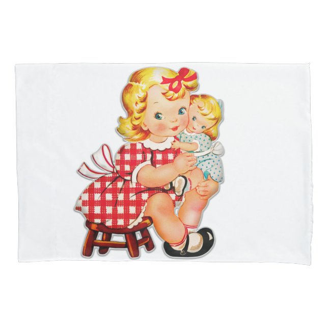 Little girl retro vintage doll child pillow case (Front)