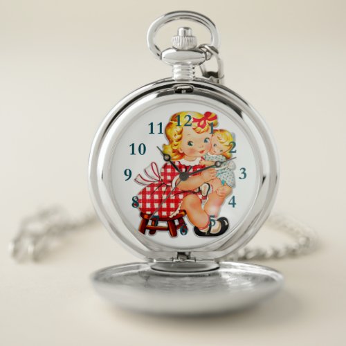 Little girl retro vintage doll child pocket watch