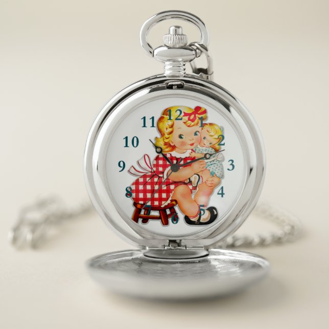 Little girl retro vintage doll child pocket watch (Inside)