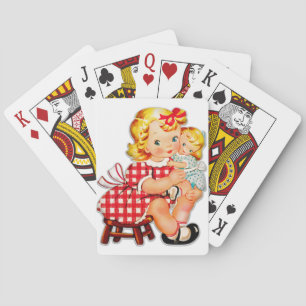 Little girl retro vintage doll child poker cards