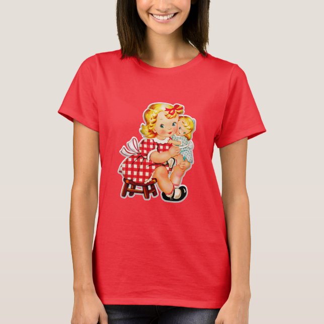 Little girl retro vintage doll child T-Shirt (Front)